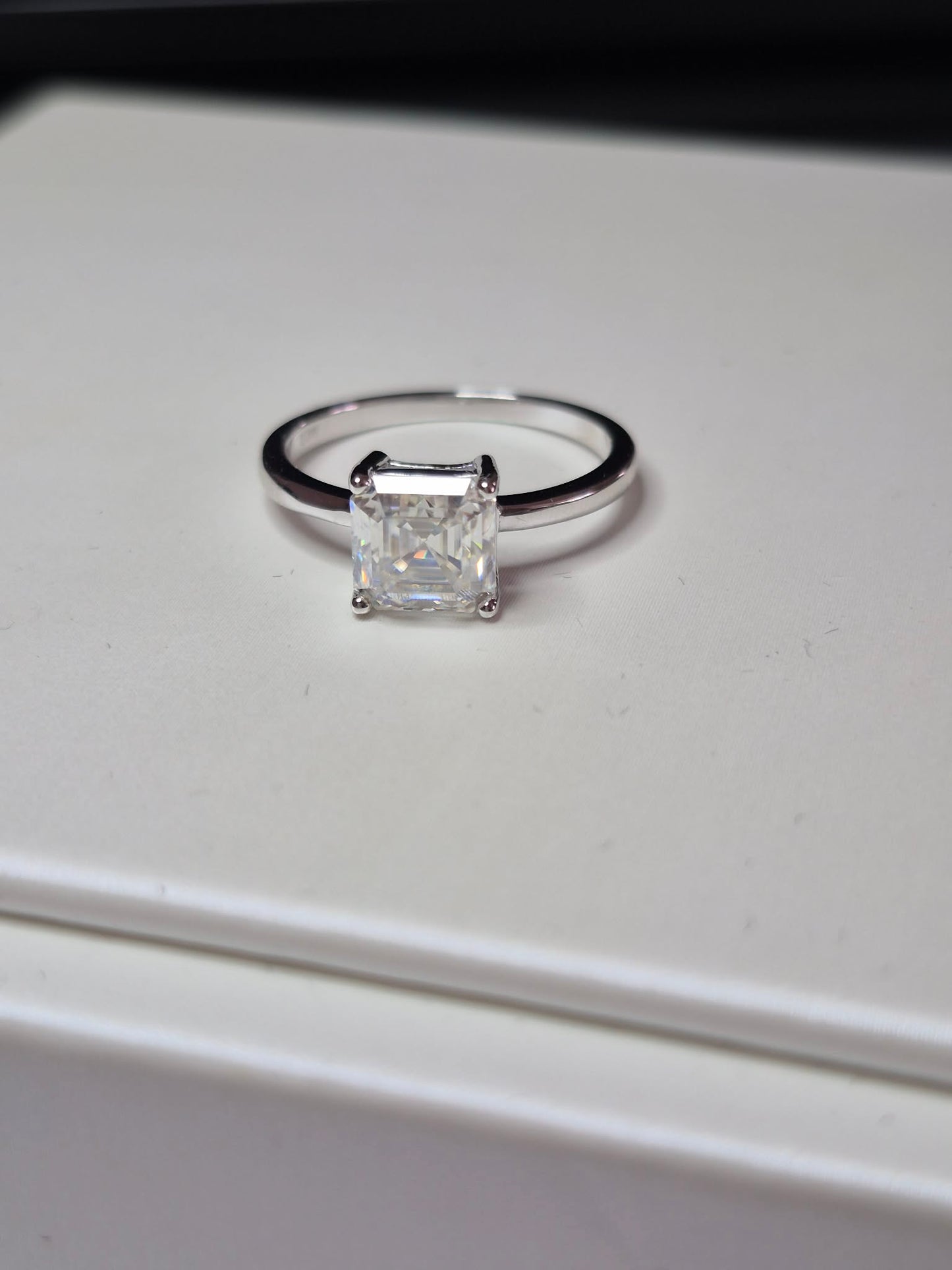 2ct Asscher Cut Solitaire Moissanite Ring in 925 Sterling Silver SIZE O