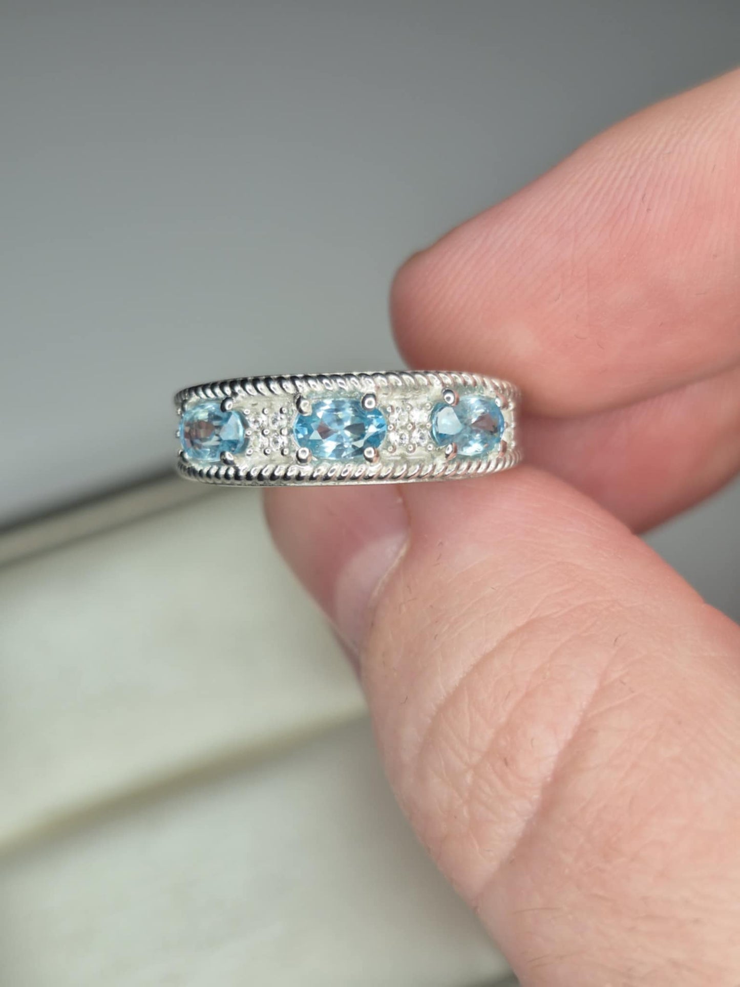 1.29ct Blue & White Zircon Half Eternity Ring in Platinum Overlay 925 Sterling Silver SIZE K