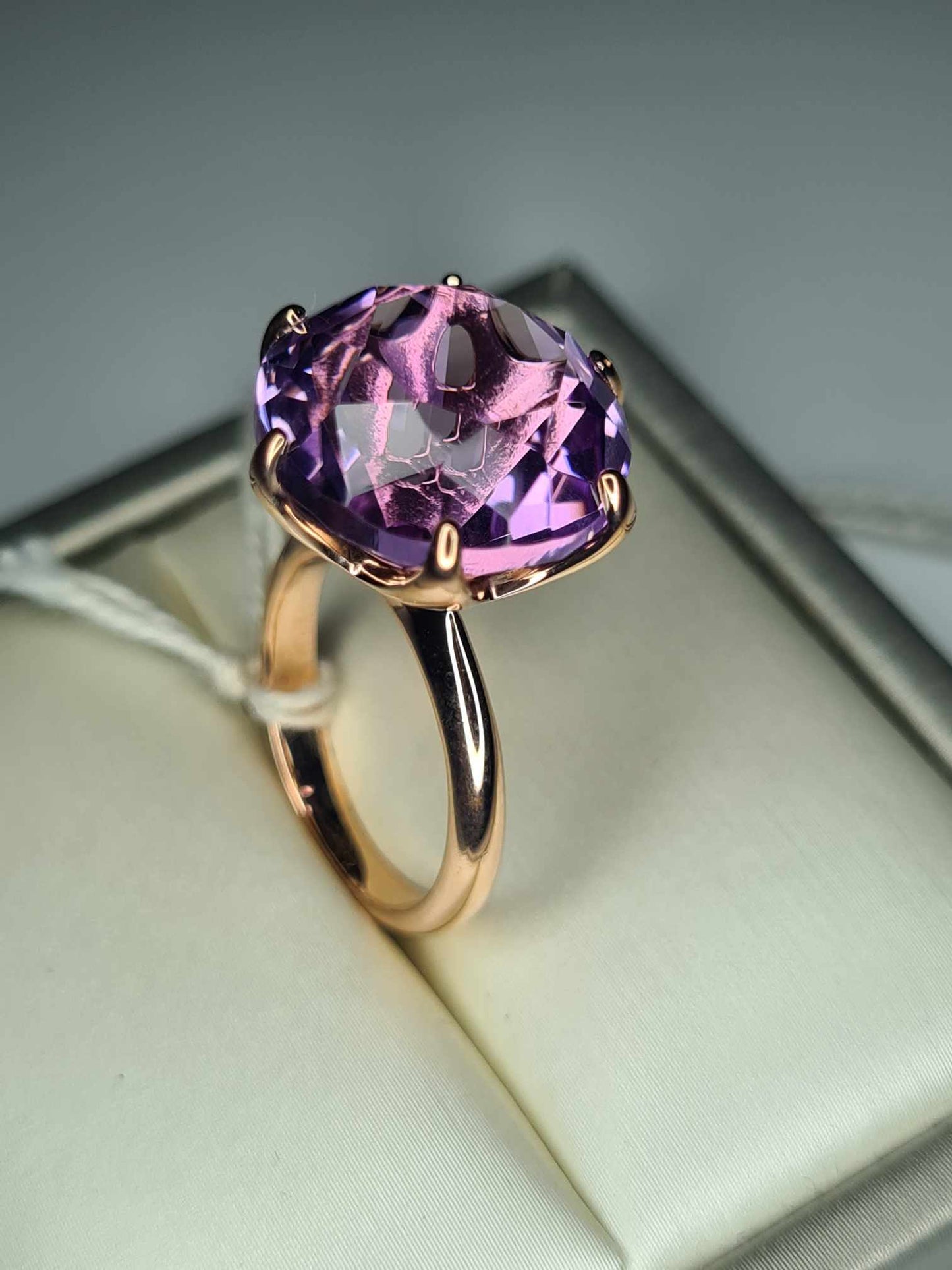 11ct Rose De France Amethyst Ring 18K Rose Gold Overlay 925 Sterling Silver SIZE K