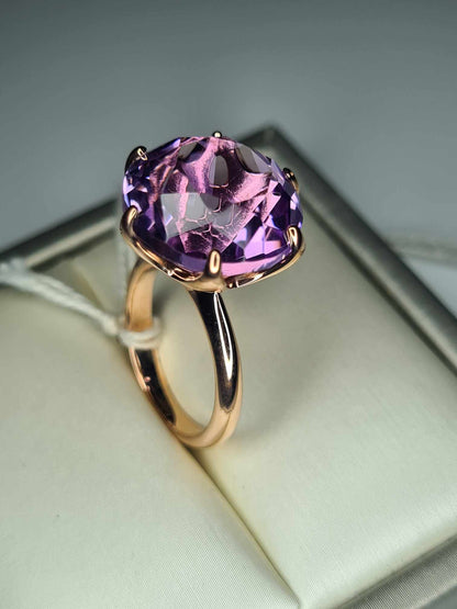 11ct Rose De France Amethyst Ring 18K Rose Gold Overlay 925 Sterling Silver SIZE K