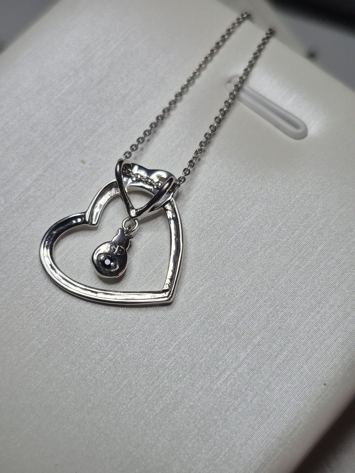 Blue Sapphire LadyBird Necklace Rhodium overlay 925 Sterling Silver