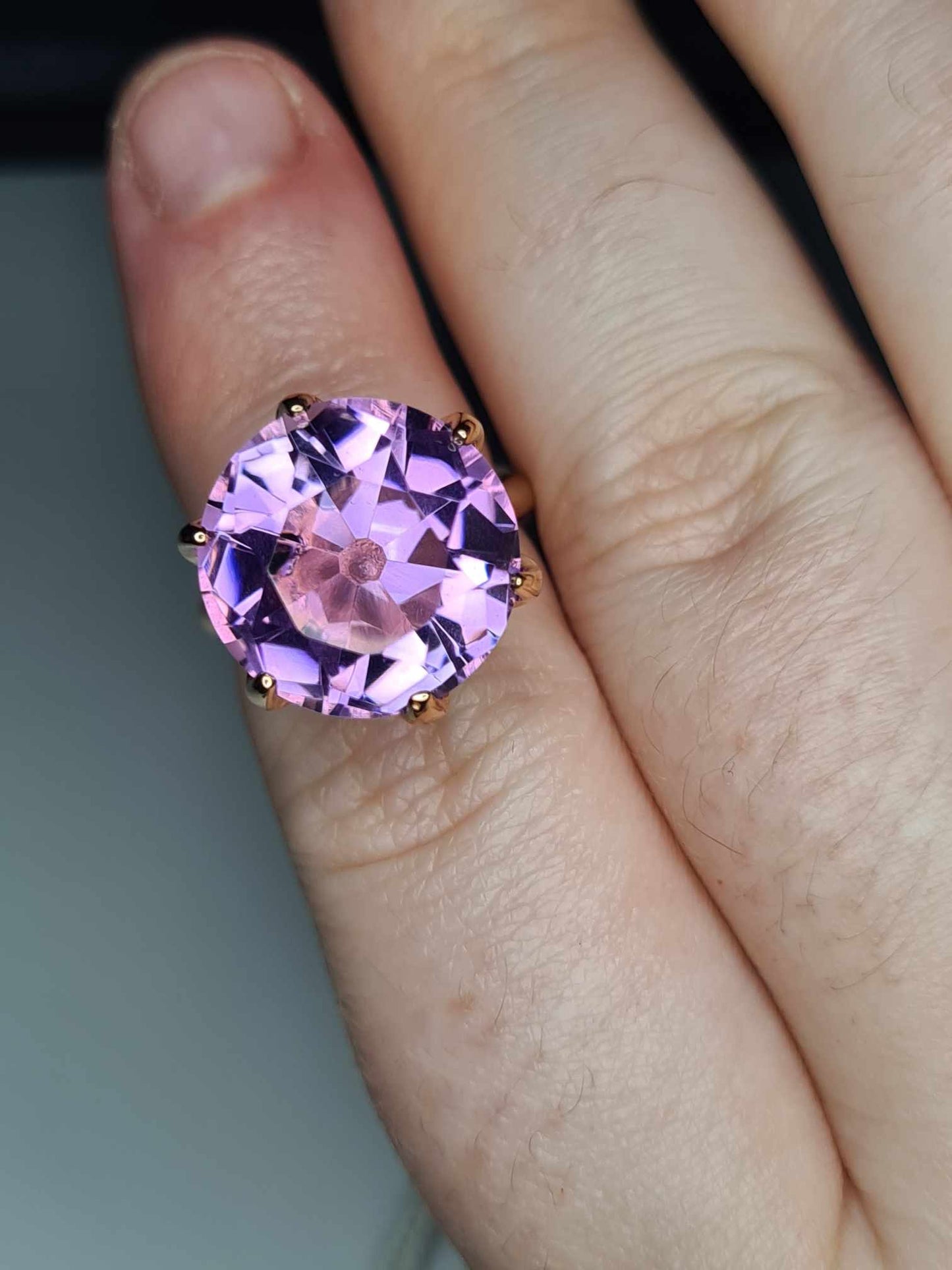 11ct Rose De France Amethyst Ring 18K Rose Gold Overlay 925 Sterling Silver SIZE K