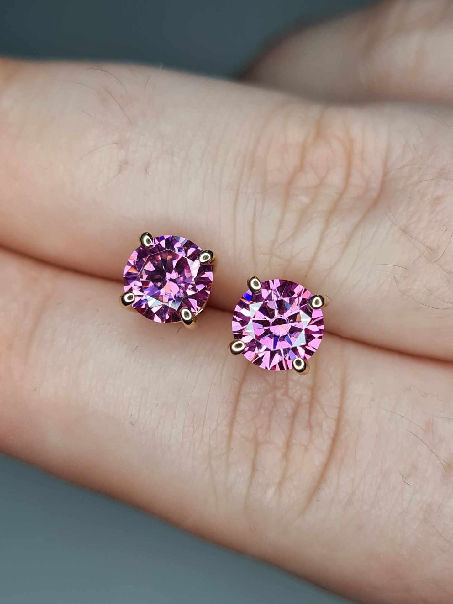 9k Rose Gold 2ct pink Moissanite Solitaire Stud Earrings