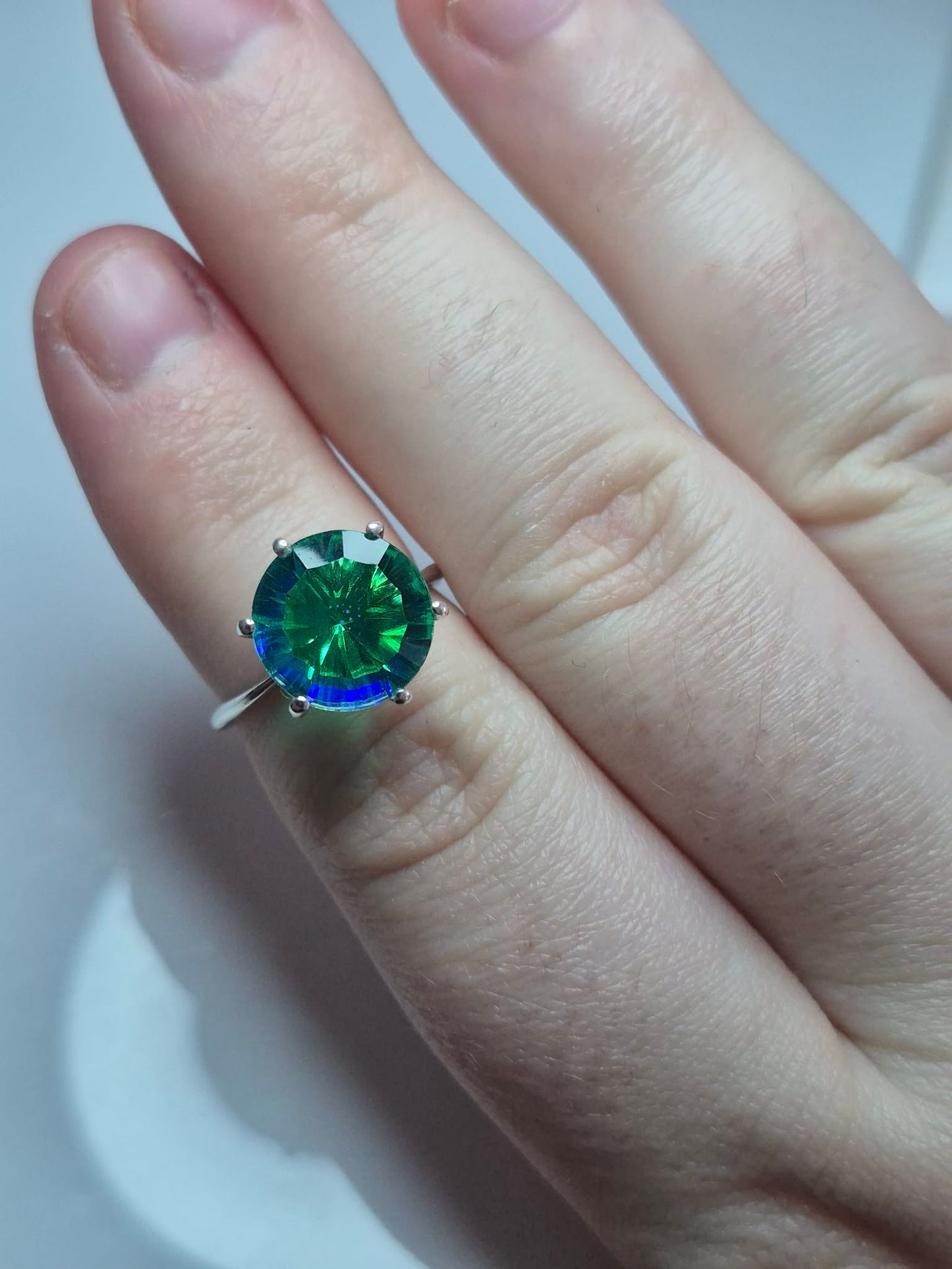 5.38ct Peacock Triplet Quartz Ring in Platinum Overlay 925 Sterling Silver SIZE K
