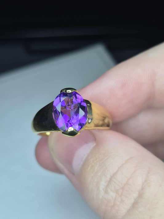 2.510ct AAA African Amethyst Solitaire Ring in 14K Gold 925 Sterling Silver SIZE M