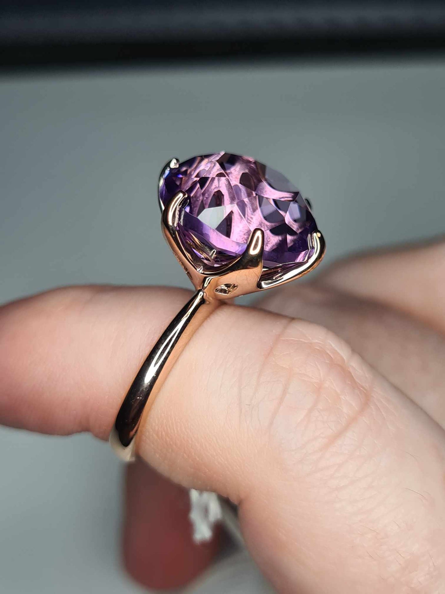 11ct Rose De France Amethyst Ring 18K Rose Gold Overlay 925 Sterling Silver SIZE K