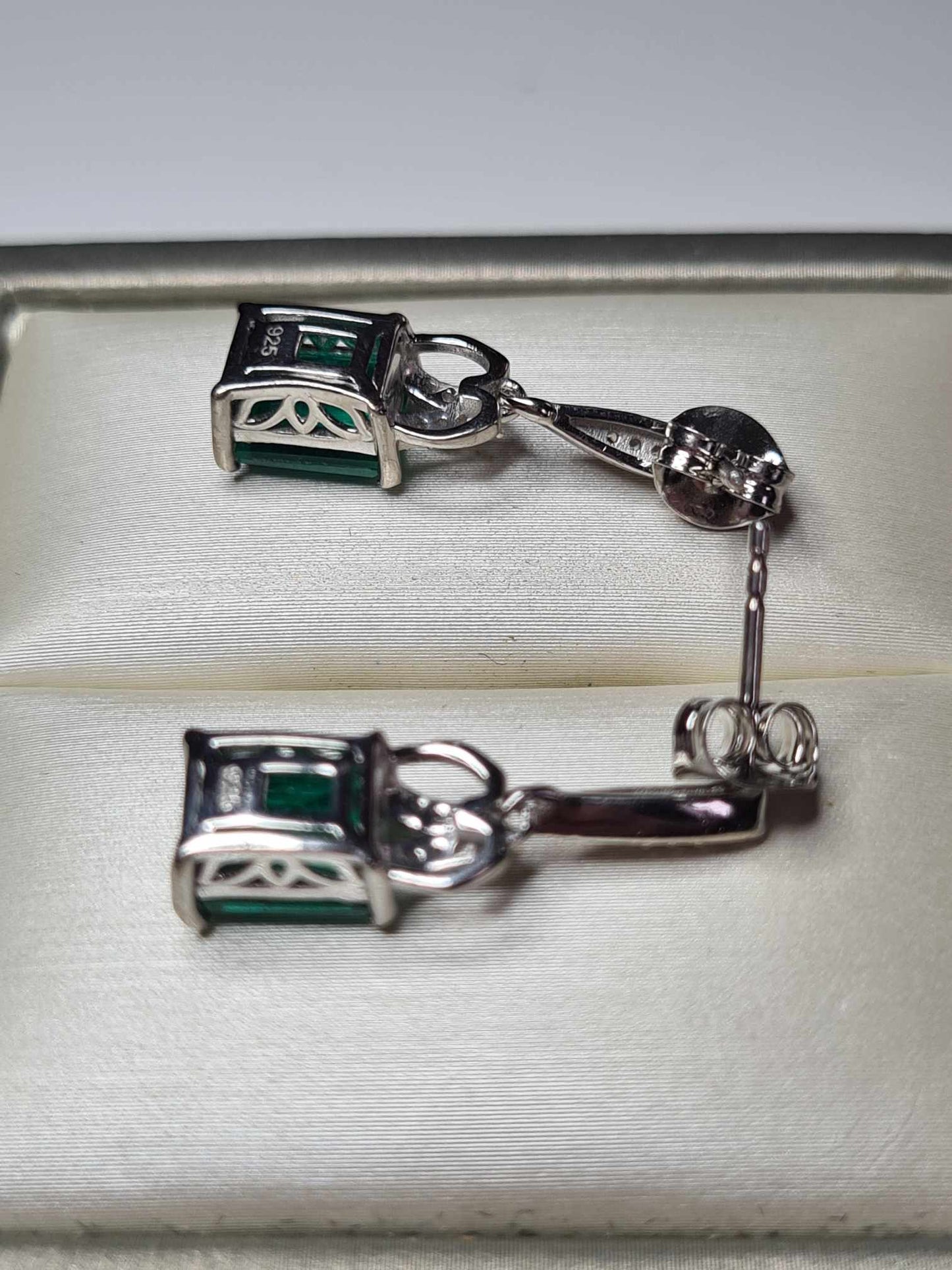 5ct Emeraldine Quartz & Zircon Dangle Earrings in Rhodium Overlay 925 Sterling Silver