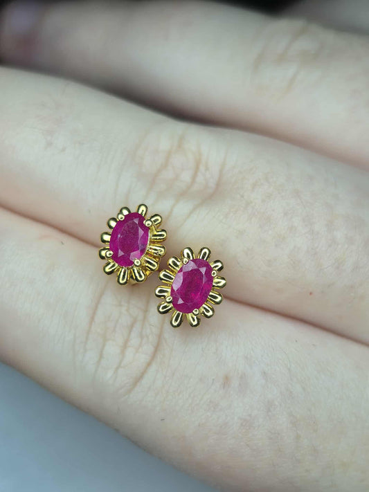 1.348 Ct. African Ruby Solitaire Stud Earrings in 14K Gold Overlay 925 Sterling Silver