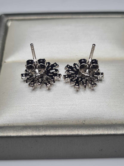 2.660ct Cubic Zirconia Snowflake stud Earring in rhodium Overlay 925 Sterling Silver