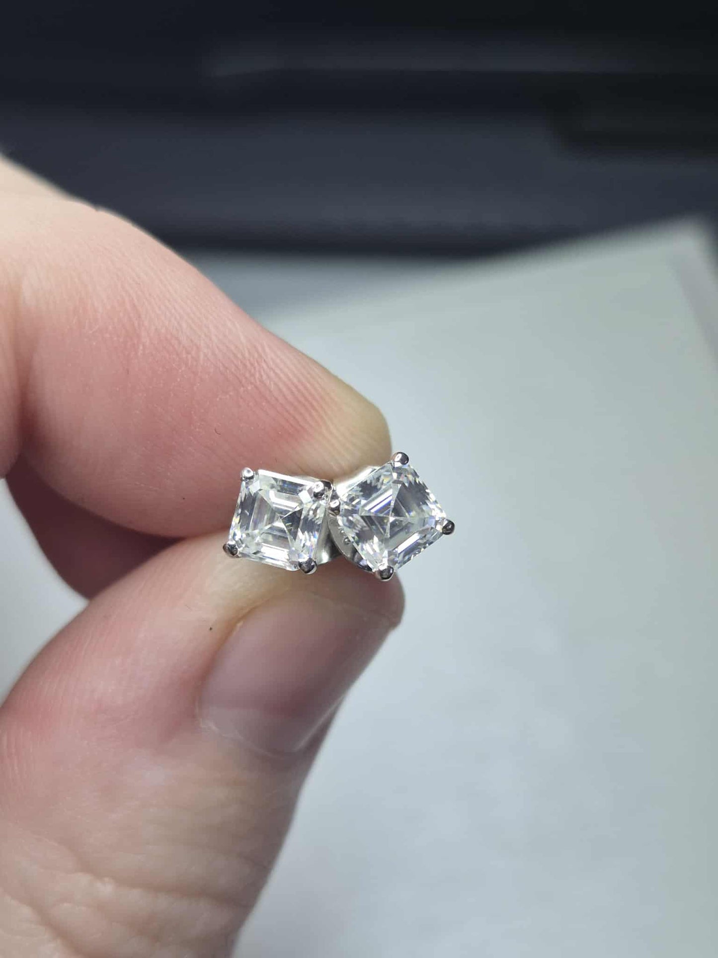 1.38ct Asscher Cut Moissanite Solitaire Stud Earrings in Rhodium Overlay 925 Sterling Silver