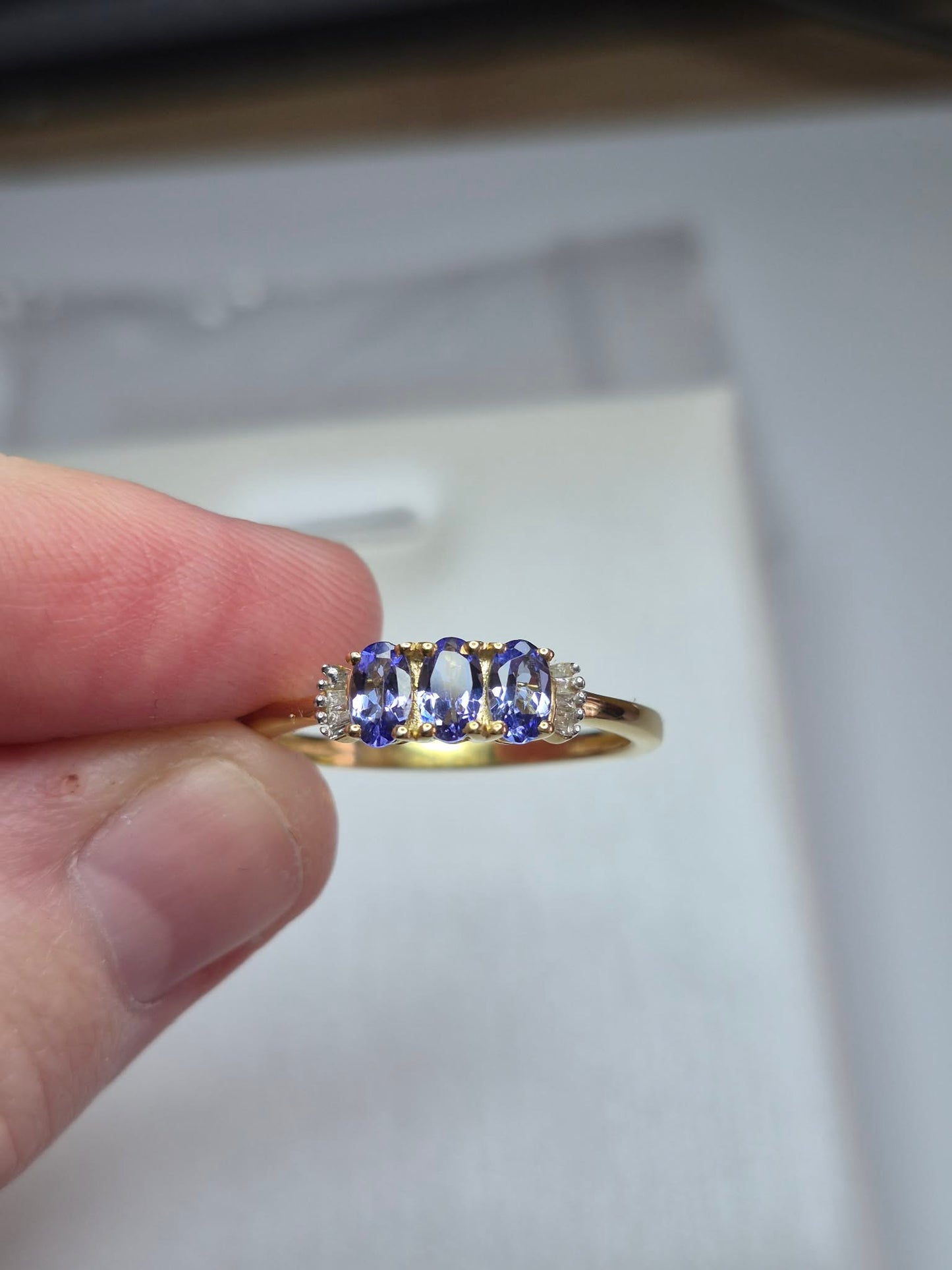 Tanzanite & Natural Diamond Ring in 9K Gold overlay 925 sterling silver N,R,S