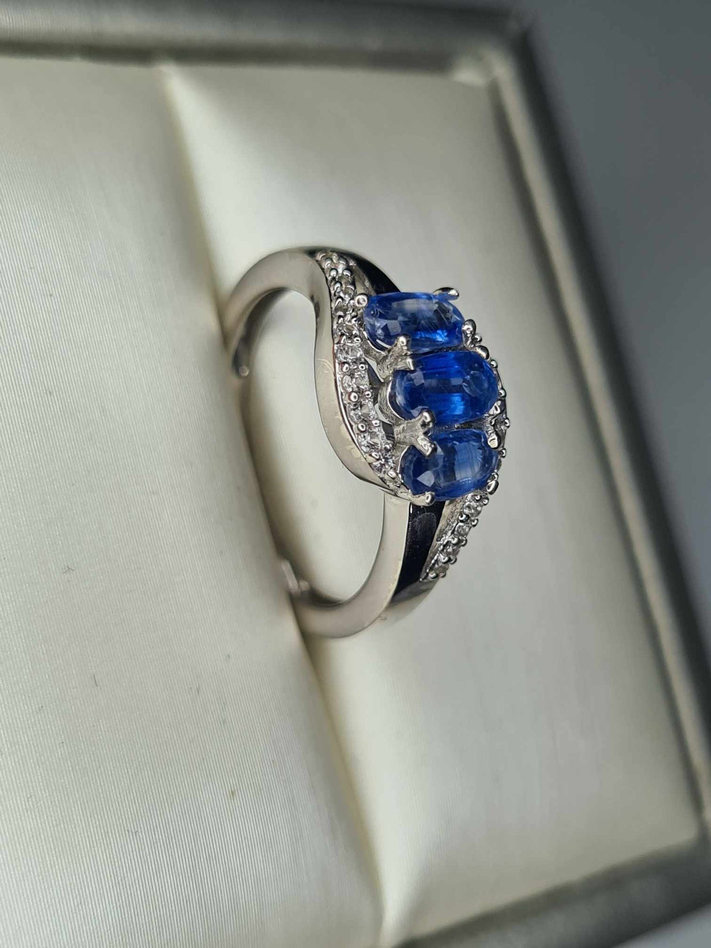 1.20 Ct. Natural Himalayan Kyanite & Natural Zircon Bypass Ring 925 sterling silver SIZE K