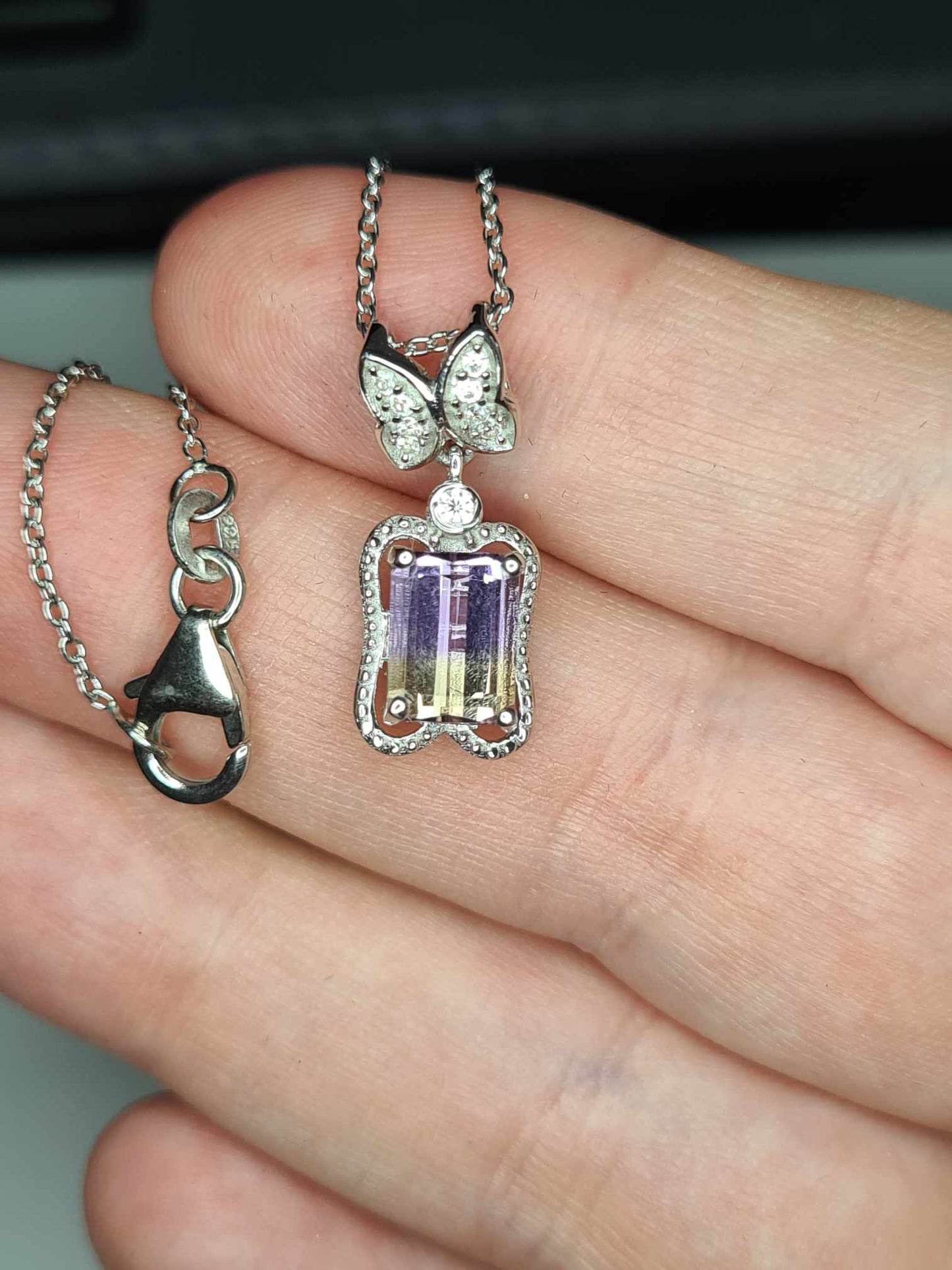 Ametrine & Natural Zircon Butterfly Necklace in Rhodium Overlay 925 Sterling Silver