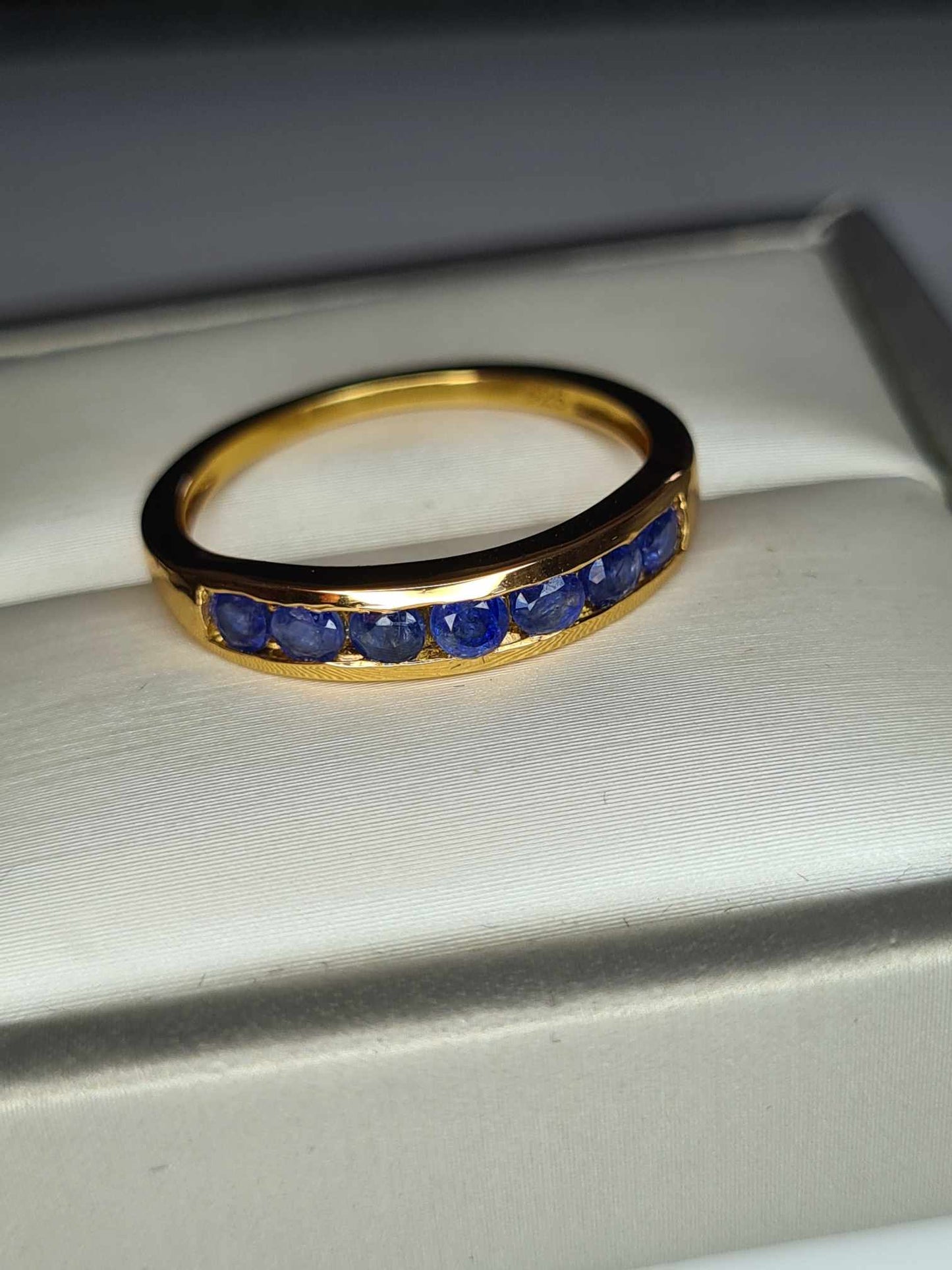 1.30ct Sapphire Half-Eternity Band Ring in 14K Gold Overlay 925 Sterling Silver SIZE T