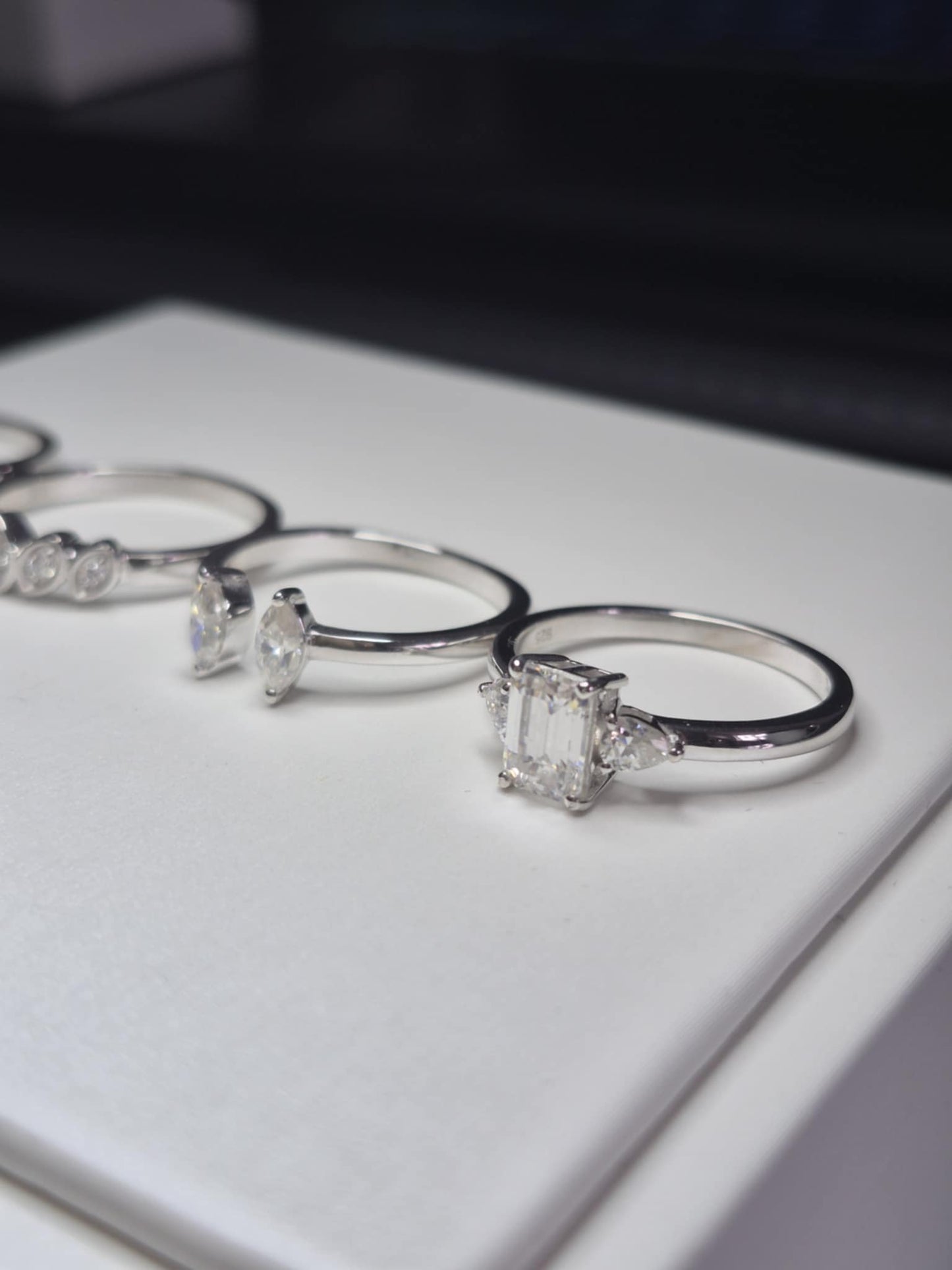 Set of 4 2.800ct Moissanite Rings in Rhodium Overlay925 Sterling Silver SIZE Q