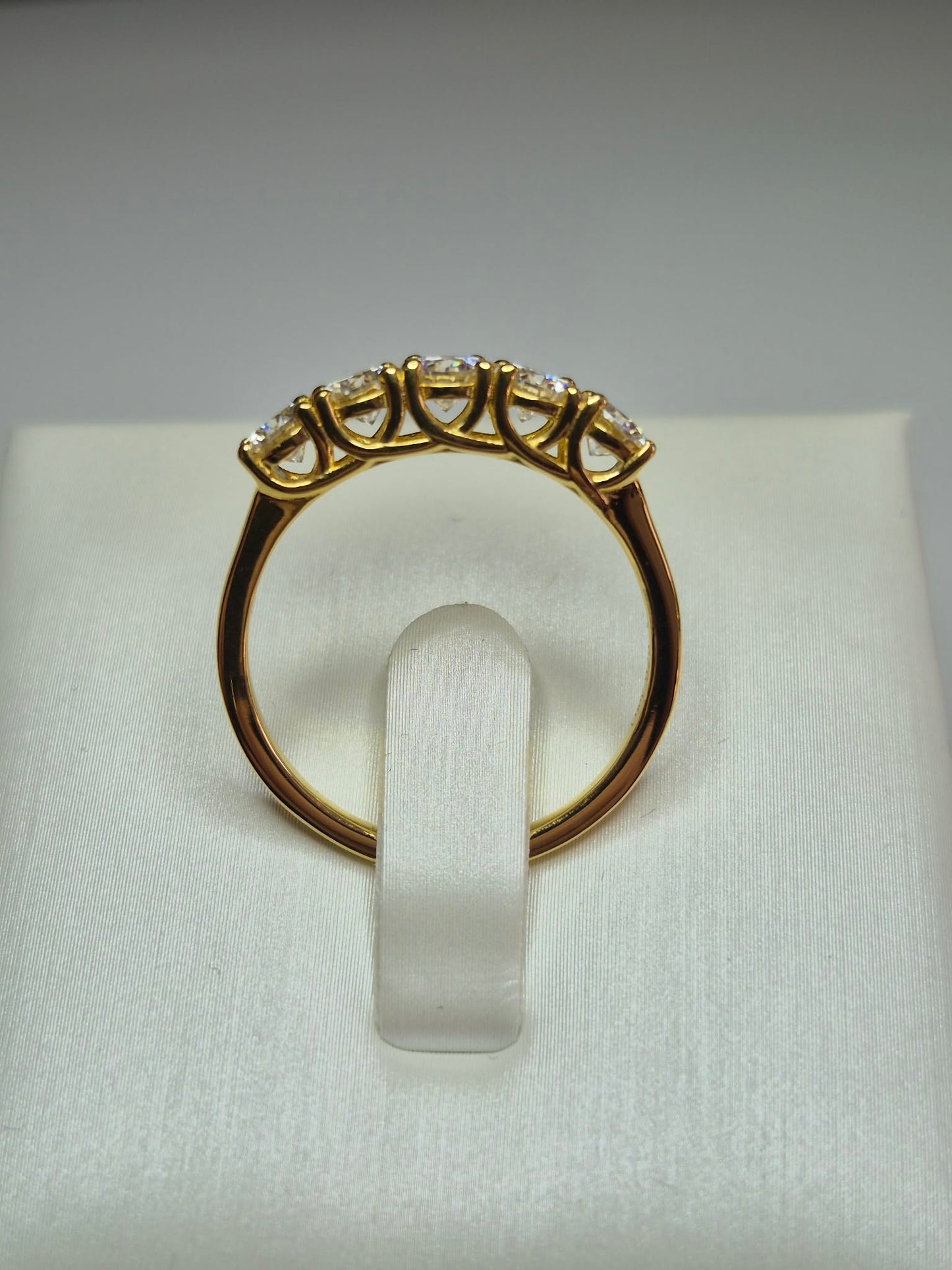 1.16ct 5 Stone Moissanite Band Ring Gold overlay 925 sterling silver SIZE R