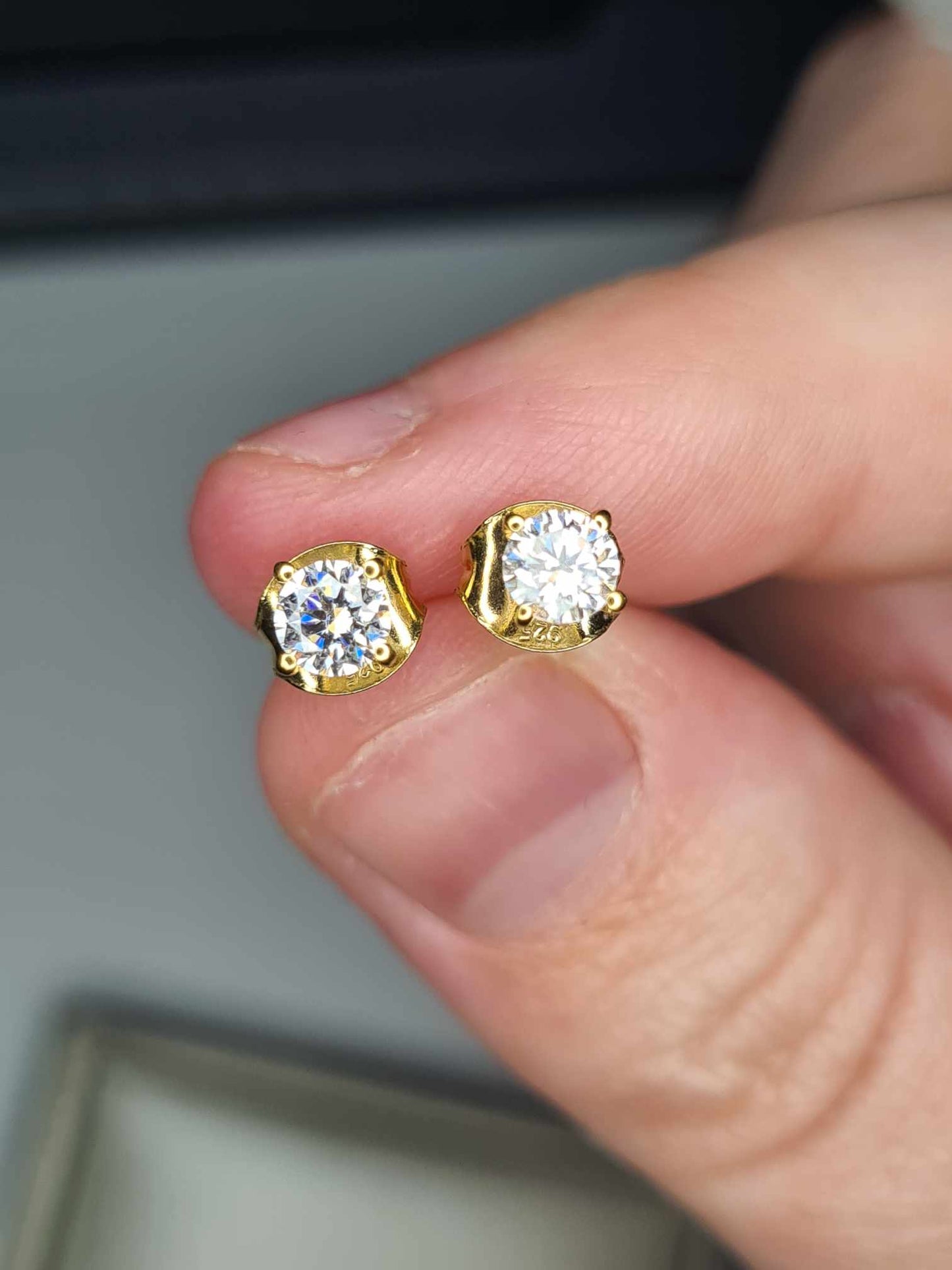 0.46 Ct. Moissanite Solitaire Stud Earrings in 14K Vermeil Gold Overlay 925 Sterling Silver