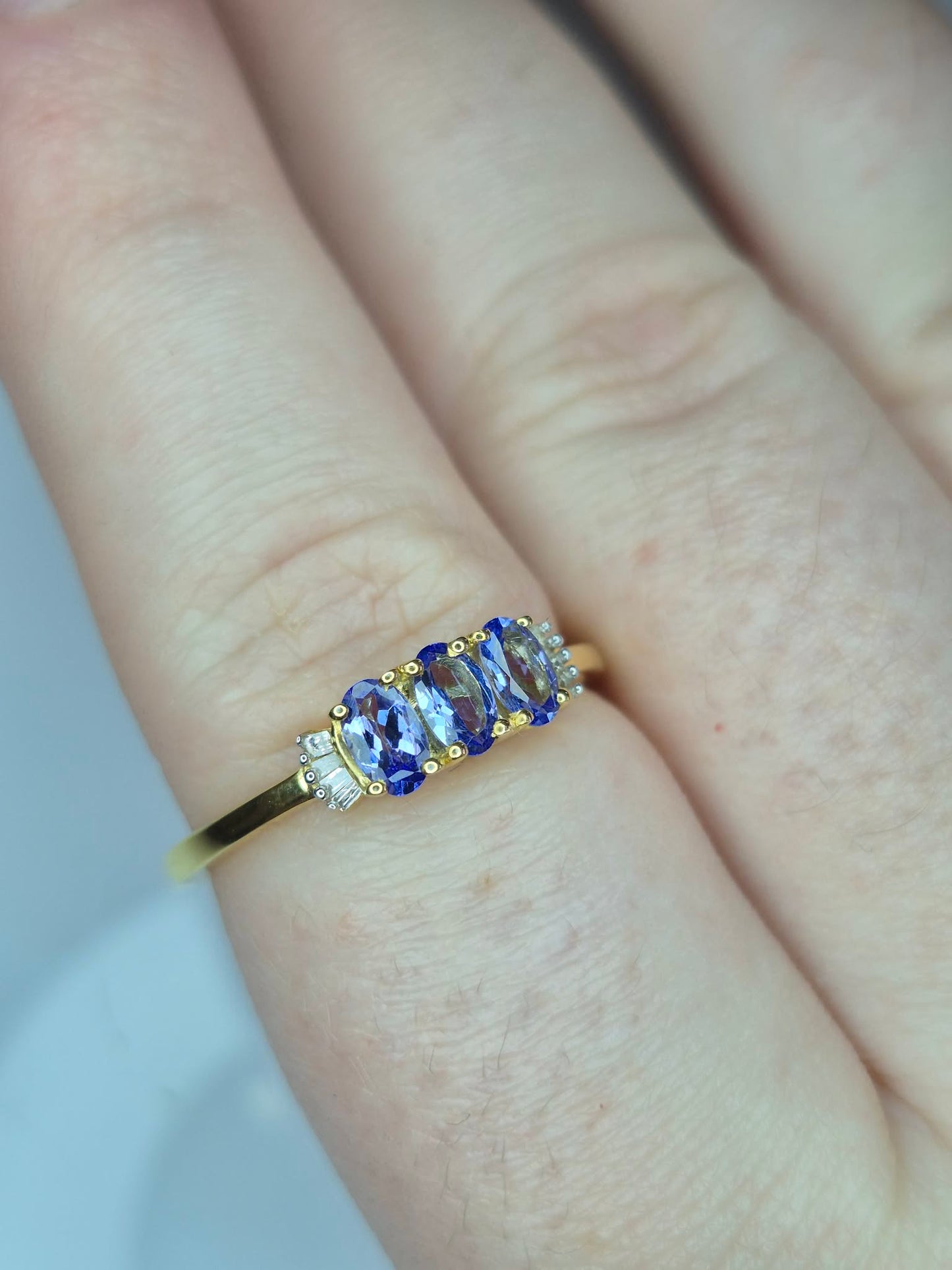 Tanzanite & Natural Diamond Ring in 9K Gold overlay 925 sterling silver N,R,S