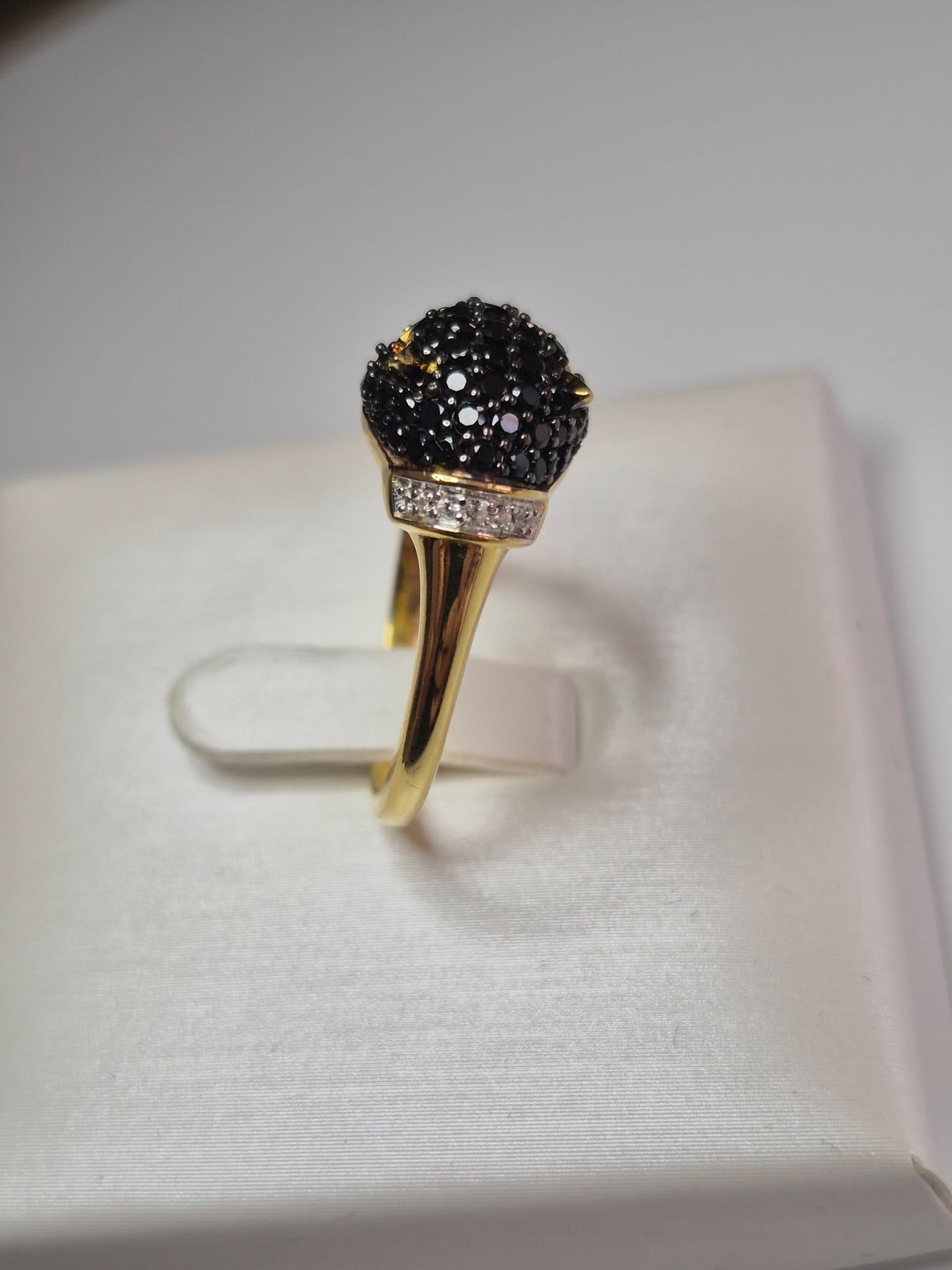 1.16ct Black Spinel &amp; White Zircon Panther Ring in 18K 925 Sterling Silver SZIES R, S