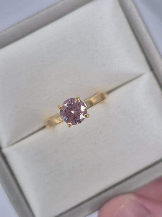 1ct Pink Moissanite Ring in 18K Gold Overlay 925 Sterling Silver