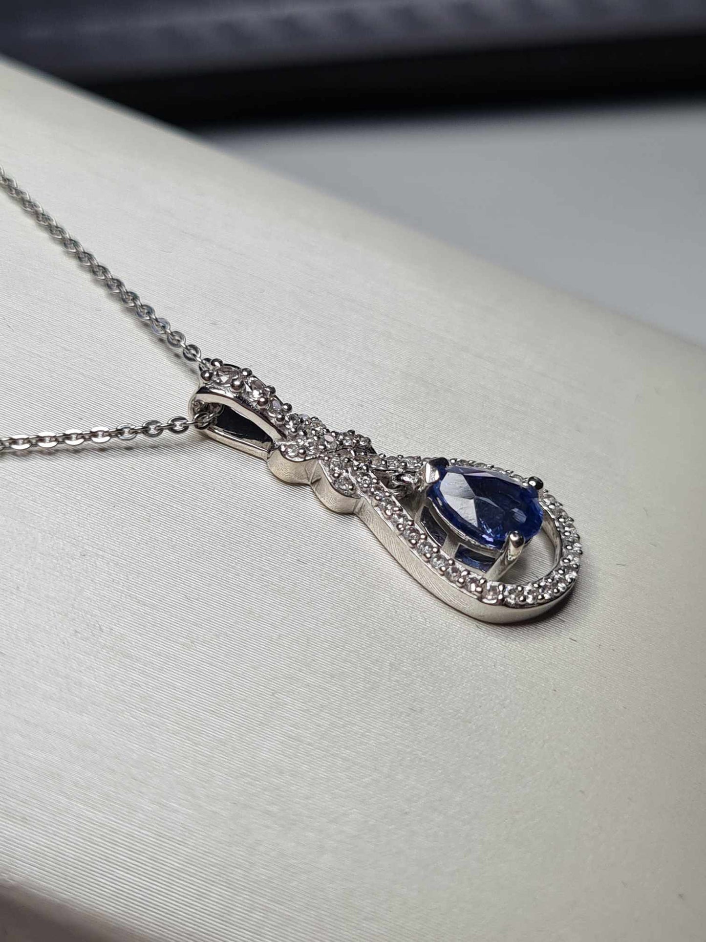 1ct Natural Himalayan Kyanite & White Zircon Necklace 925 Sterling Silver