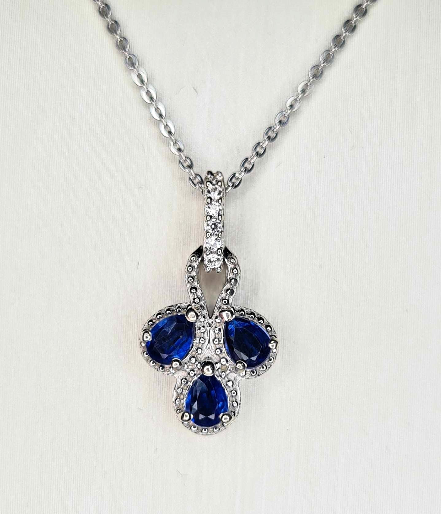 0.660ct. Natural Himalayan Kyanite & White Zircon Necklace 925 Sterling Silver