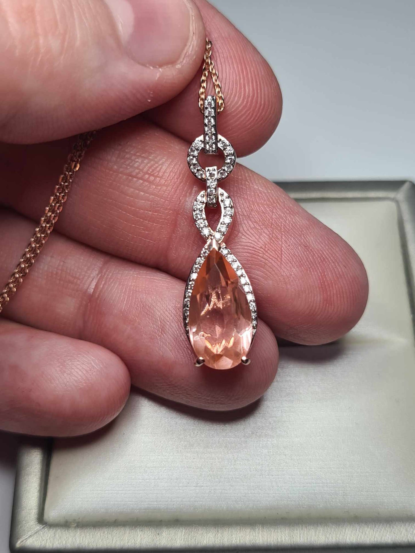 3.40ct Morganite Quartz and Natural Zircon Necklace in 18K Rose Gold Overlay 925 Sterling Silver