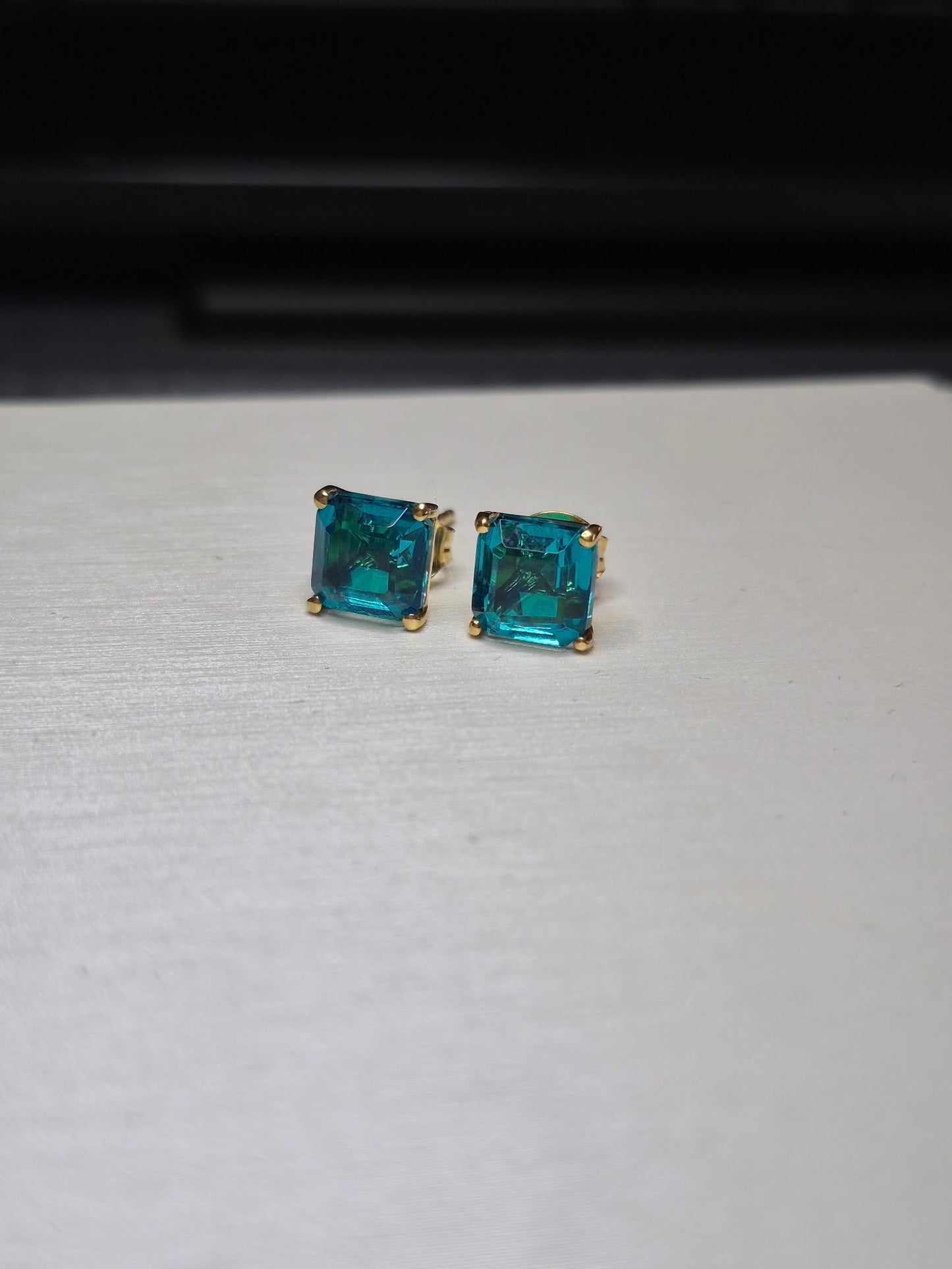 3.90ct Blue Triplet Quartz Solitaire Stud Earrings in Yellow Gold Plated 925 Sterling Silver