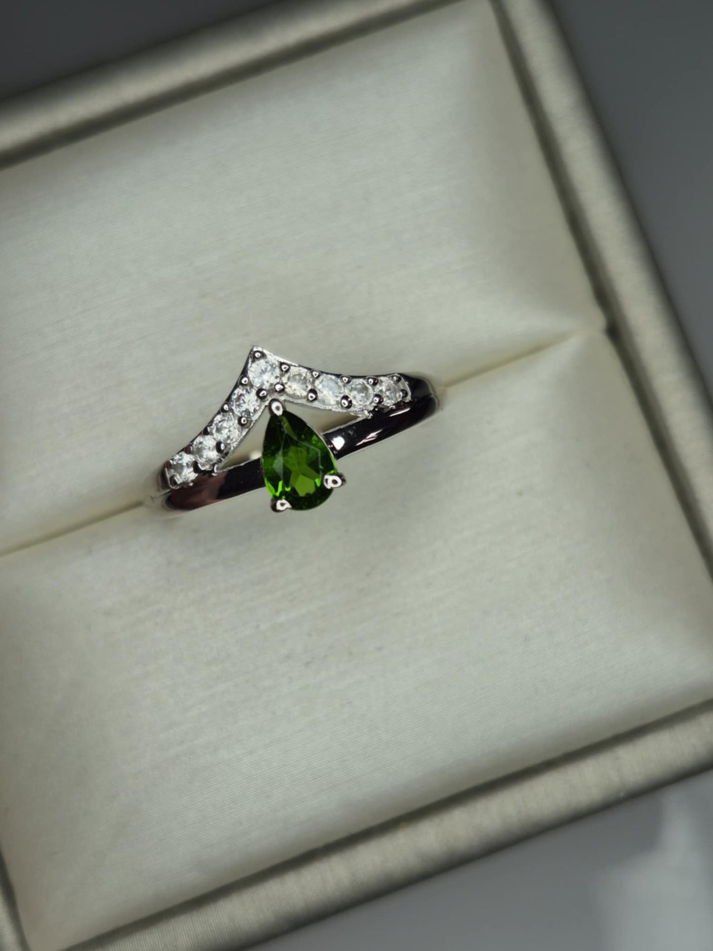 Natural Russian Diopside, Natural White Zircon Crown Ring in Rhodium Overlay 925 Sterling Silver SIZE N