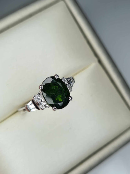 2.40ct Natural Russian Diopside and Natural Zircon Ring 925 Sterling Silver SIZE N