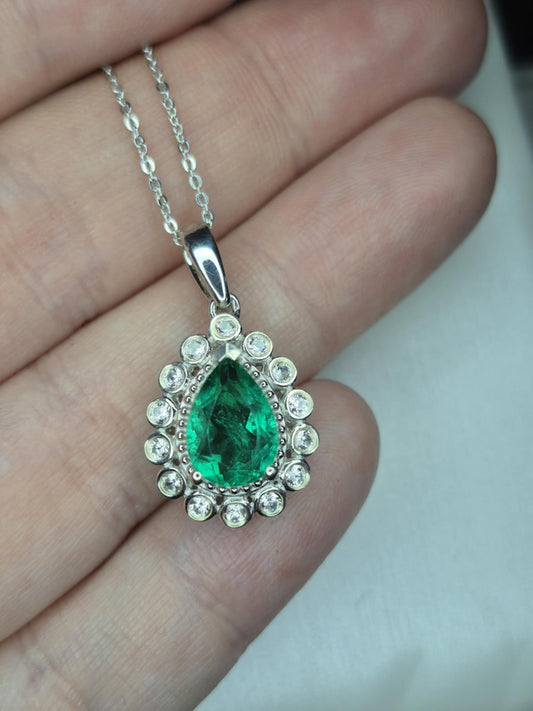2.56ct Emeraldine Triplet Quartz & White Zircon Necklace in Rhodium Overlay 925 Sterling Silver