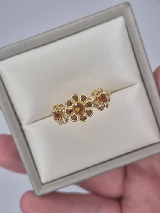 0.480ct Madeira Citrine Flower Ring in 18K Gold Overlay 925 Sterling Silver SIZE S