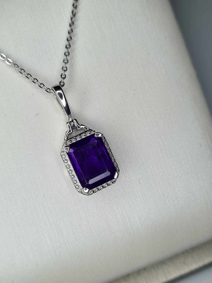 AAA 2.35 Ct Amethyst Solitaire Halo Necklace 925 Sterling Silver