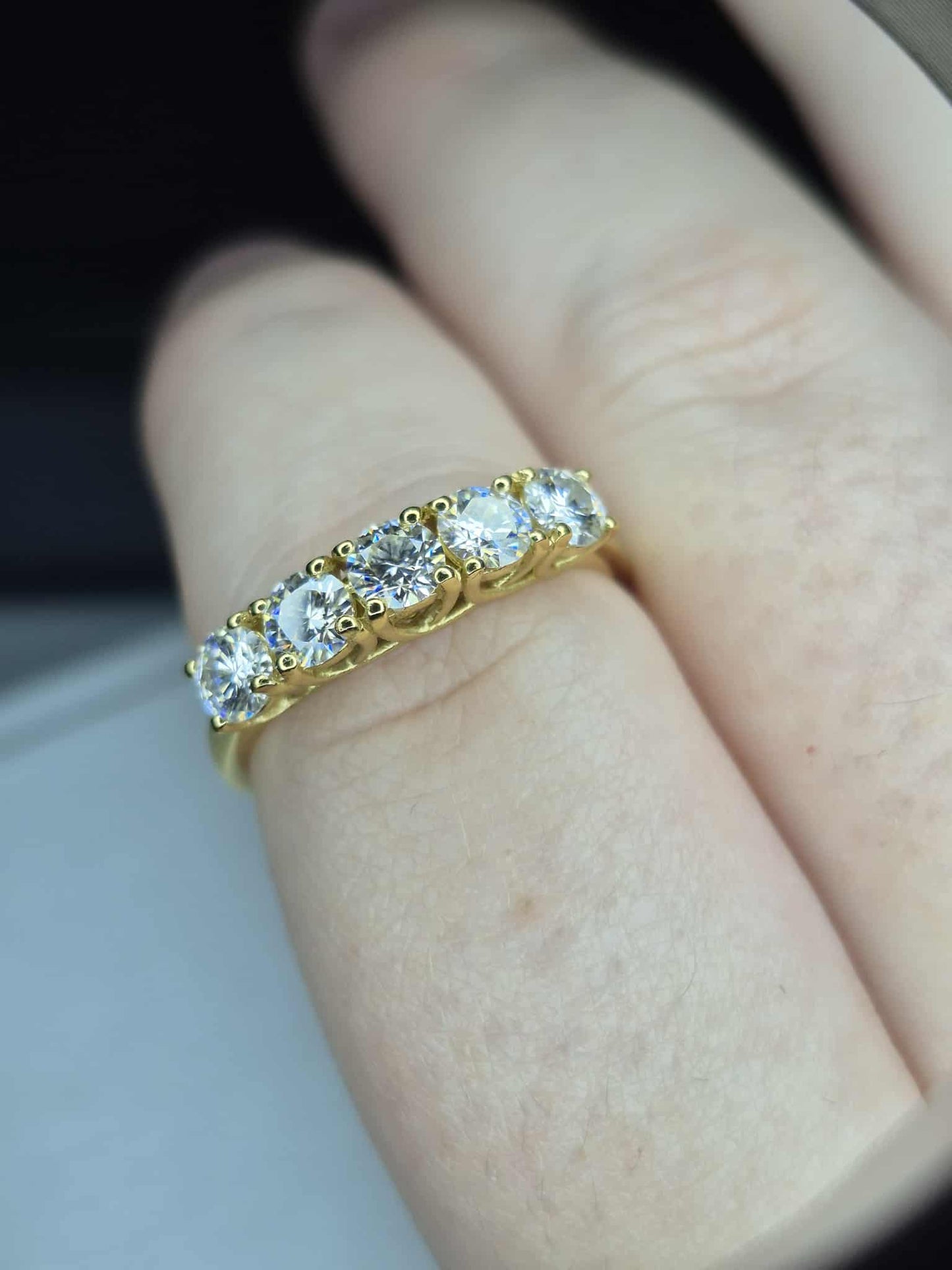 1ct Moissanite 5 Stone Ring in 18K Gold 925 Sterling Silver SIZE Q