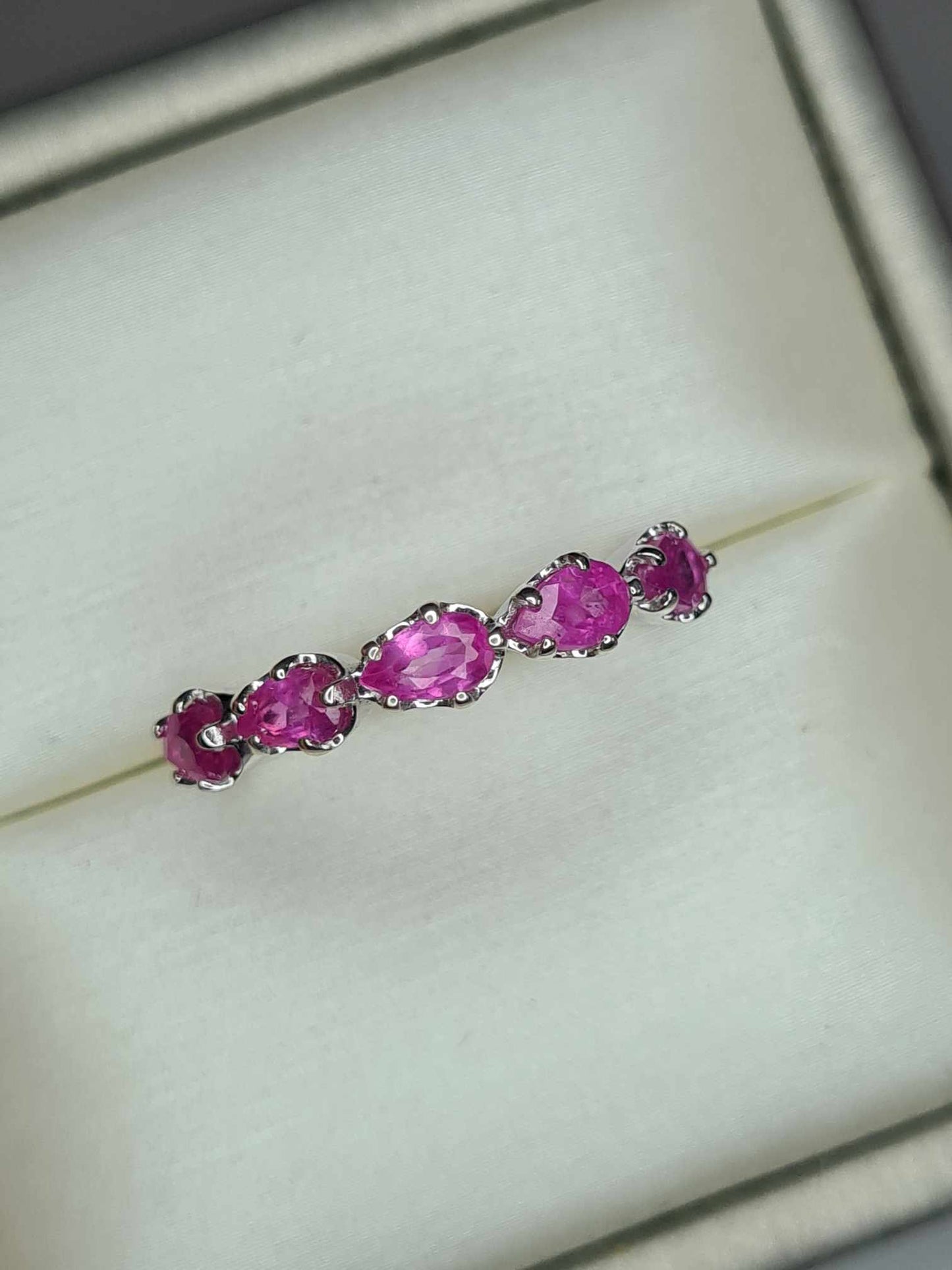 1.54ct Pink Sapphire 5 Stone Ring in Platinum Overlay 925 Sterling Silver