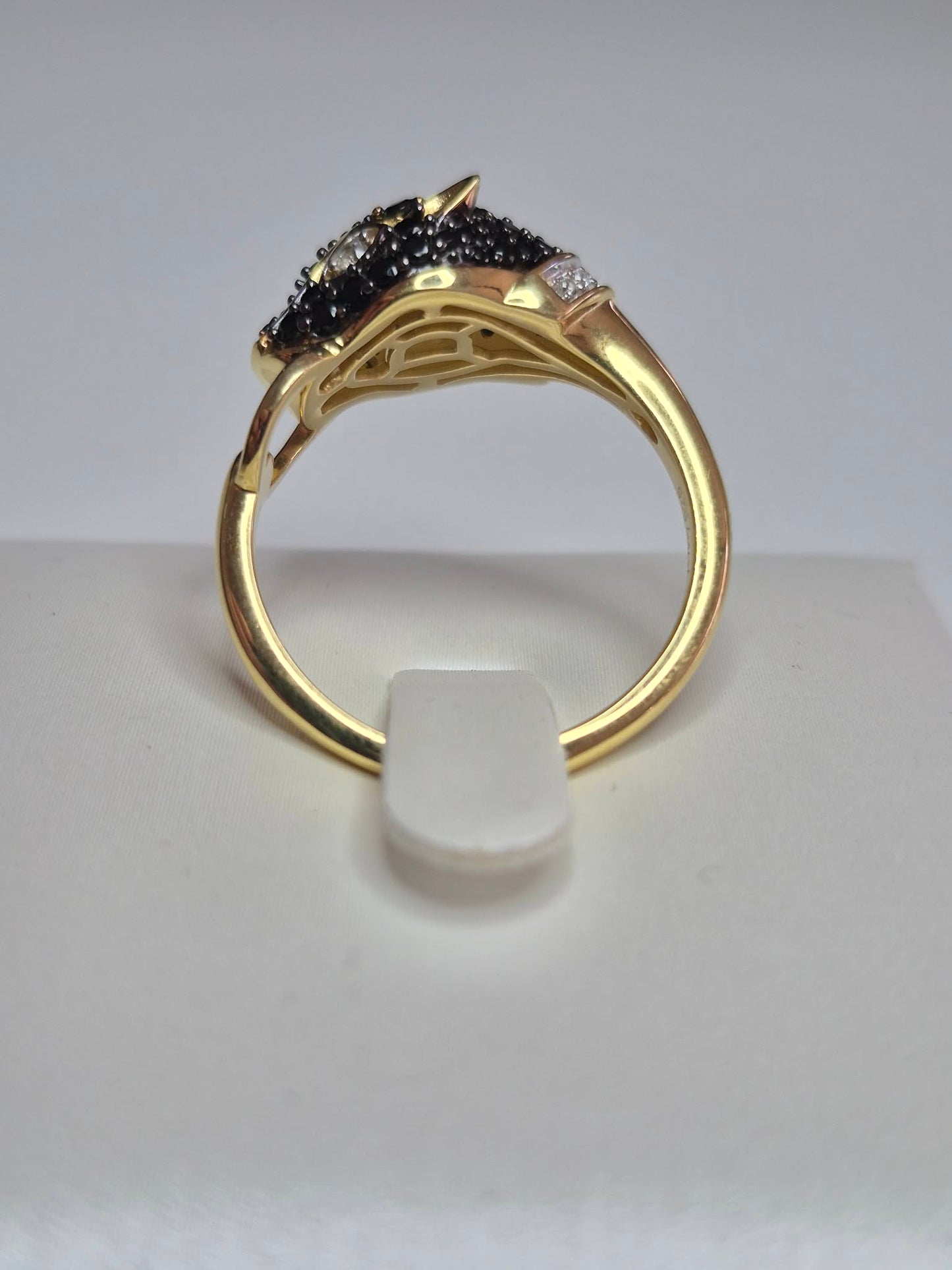 1.16ct Black Spinel &amp; White Zircon Panther Ring in 18K 925 Sterling Silver SZIES R, S