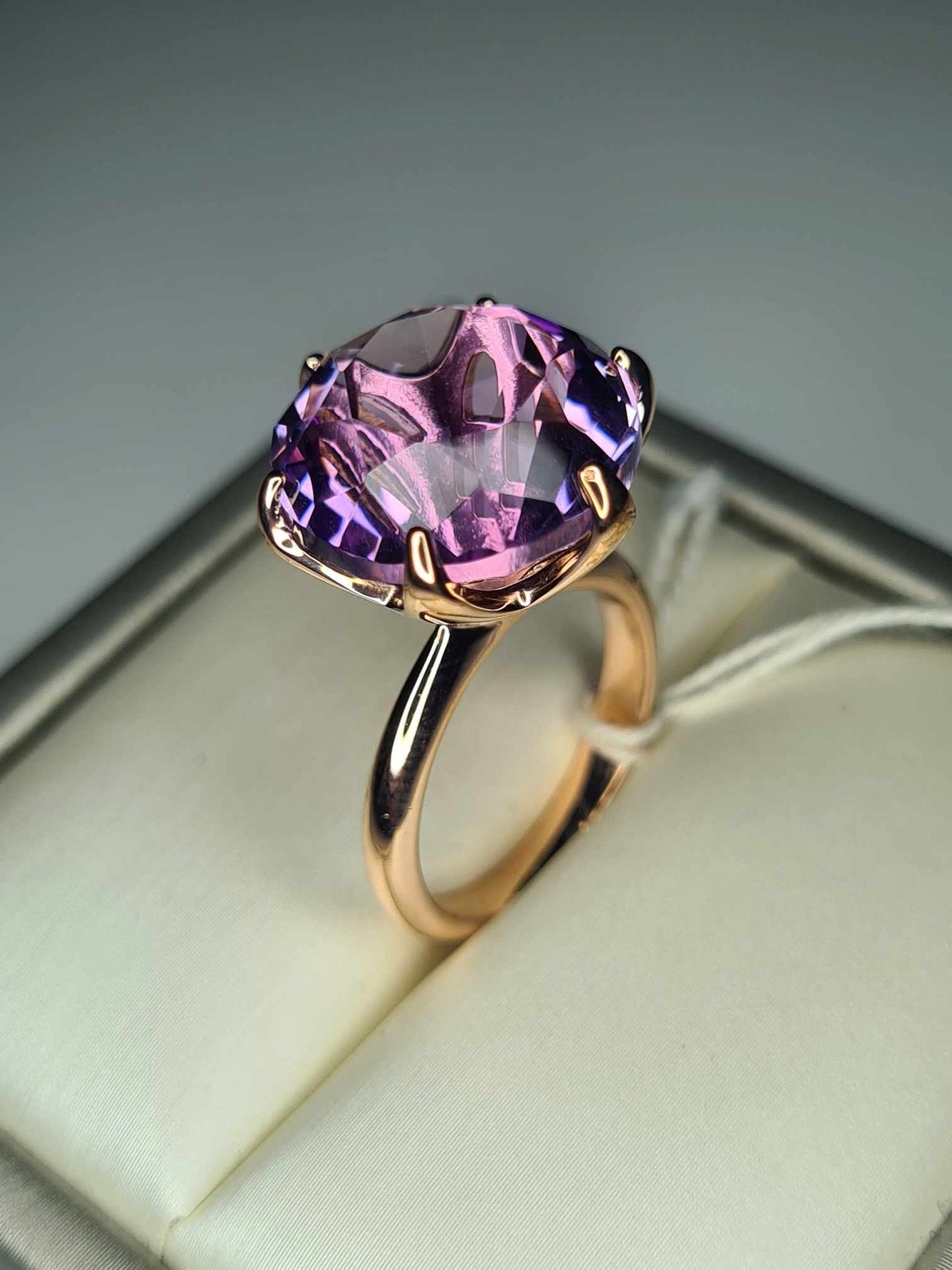 11ct Rose De France Amethyst Ring 18K Rose Gold Overlay 925 Sterling Silver SIZE K