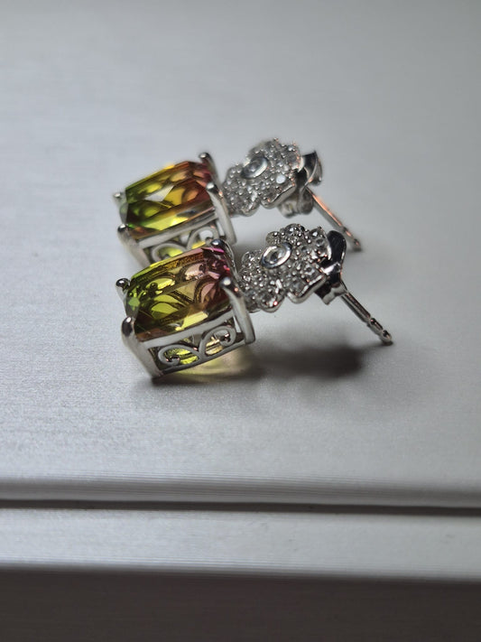 5.41ct Rainbow Genesis Quartz & White Zircon Earrings 925 sterling silver