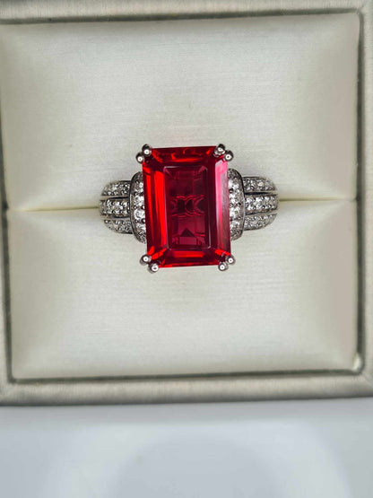 12.70ct Lab Created Padparadscha Sapphire and Natural Zircon Ring 925 Sterling Silver SIZE Q