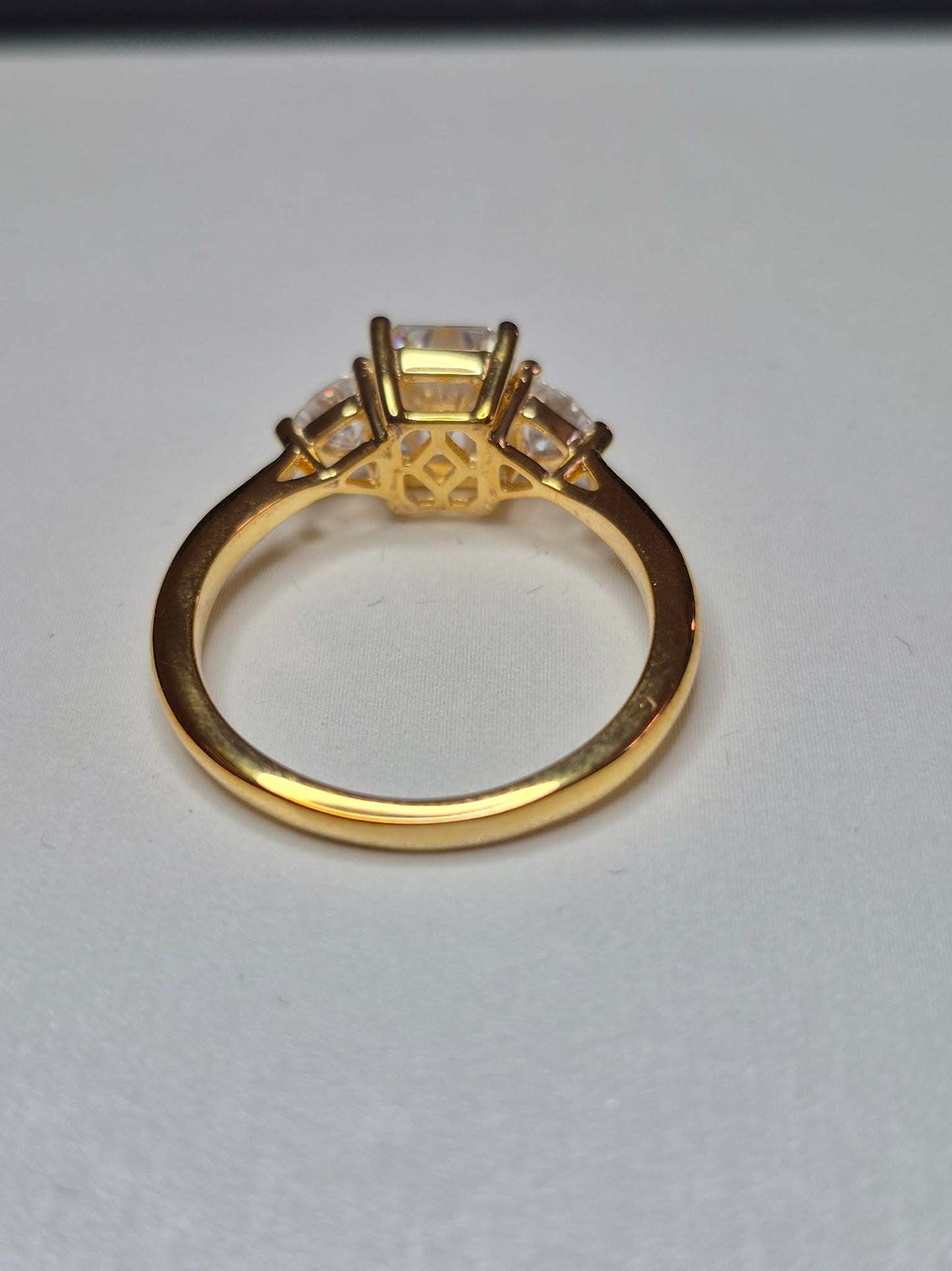 Premium Moissanite Trilogy Ring 18k Gold Plated 925 Sterling Silver SIZE P