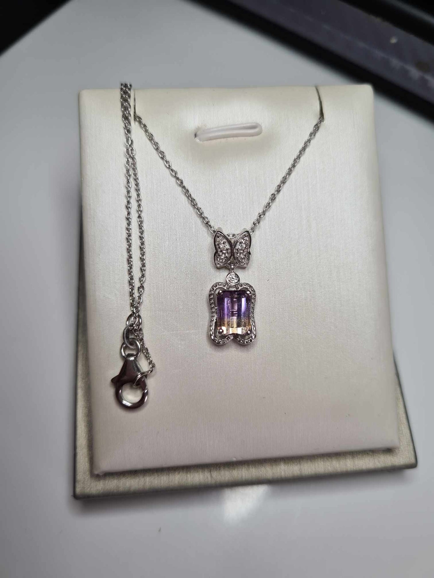 Ametrine & Natural Zircon Butterfly Necklace in Rhodium Overlay 925 Sterling Silver