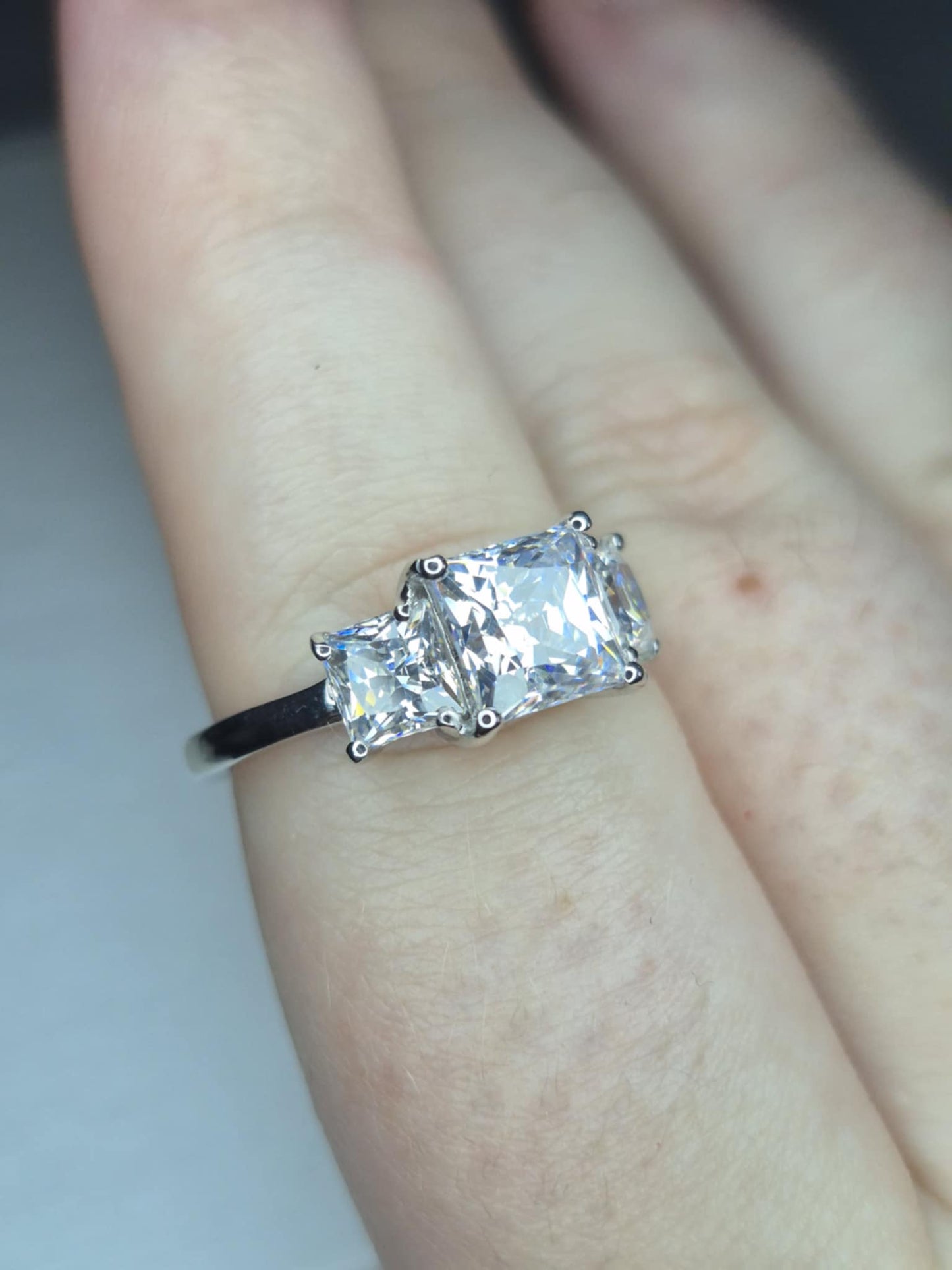 5.56ct Swarovski Zirconia Trilogy Ring in Rhodium Overlay 925 Sterling Silver