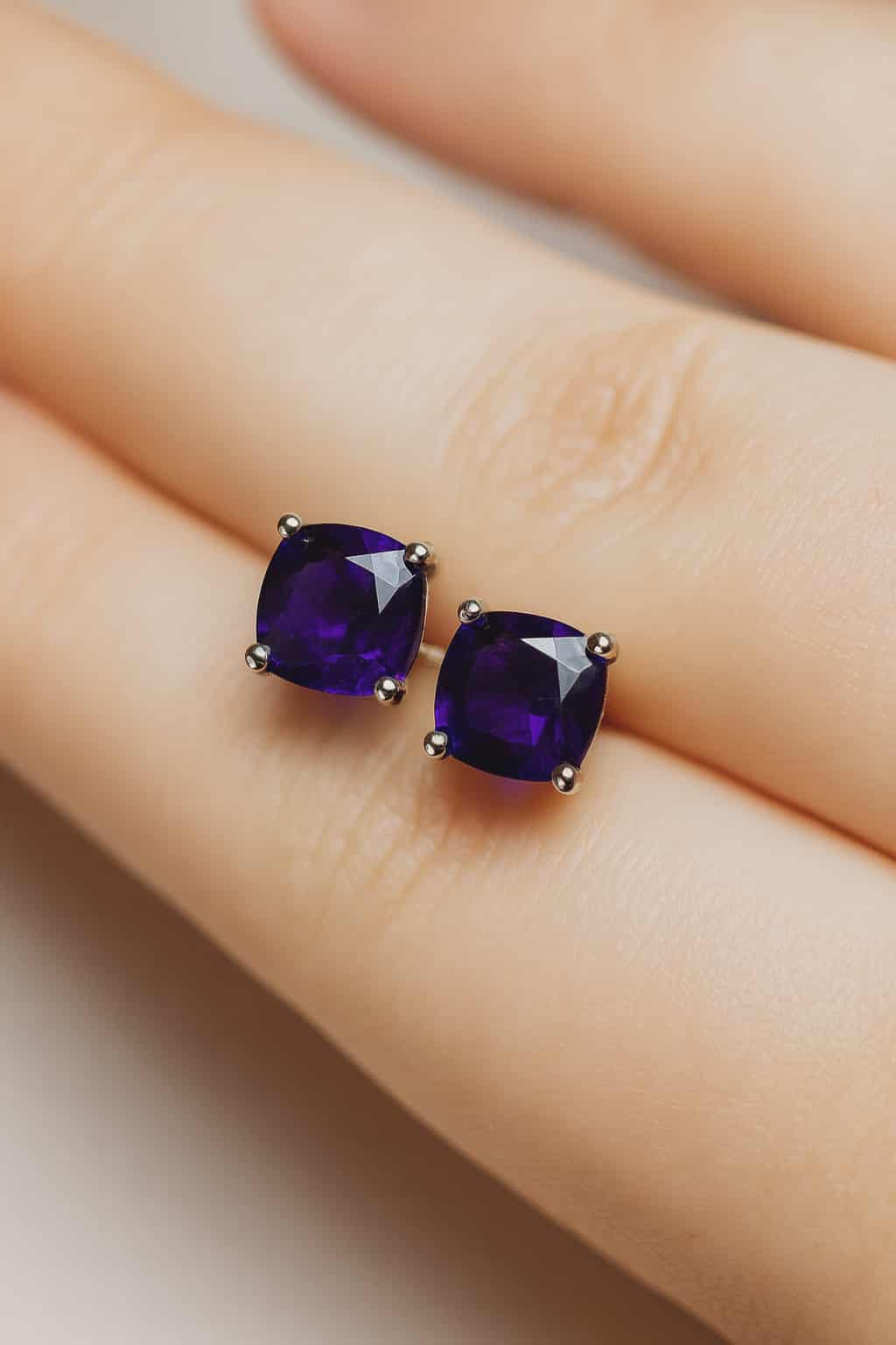 2.77ct AAA African Amethyst Stud Earrings in Platinum Overlay 925 Sterling Silver