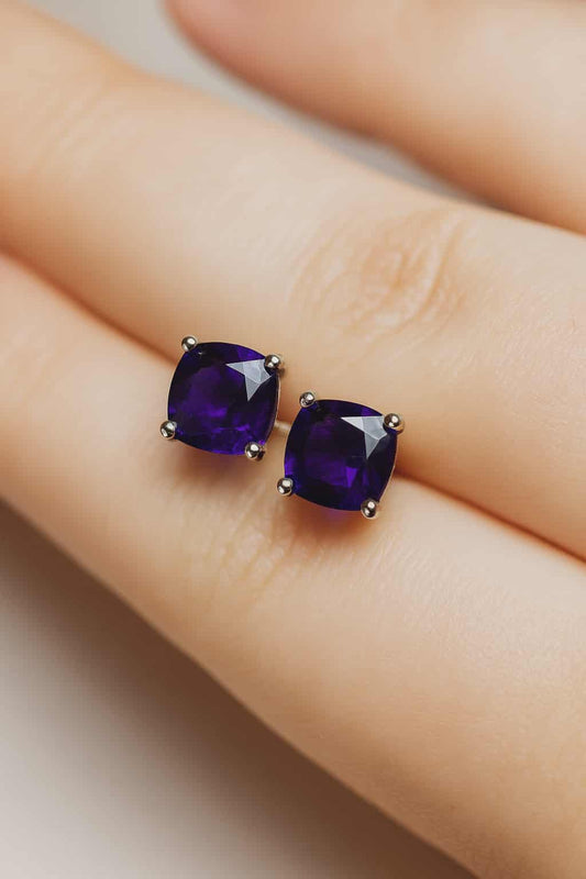 2.77ct AAA African Amethyst Stud Earrings in Platinum Overlay 925 Sterling Silver