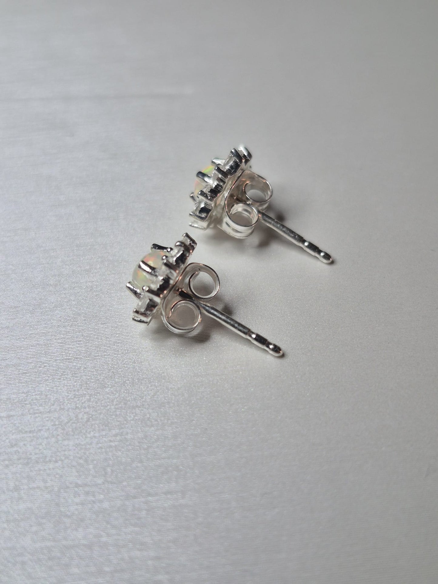 Ethiopian Opal & White Zircon Halo Earrings 925 Sterling Silver