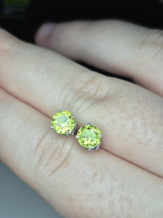 1.90ct Natural Hebei Peridot Studs Earrings in Platinum Overlay 925 Sterling Silver