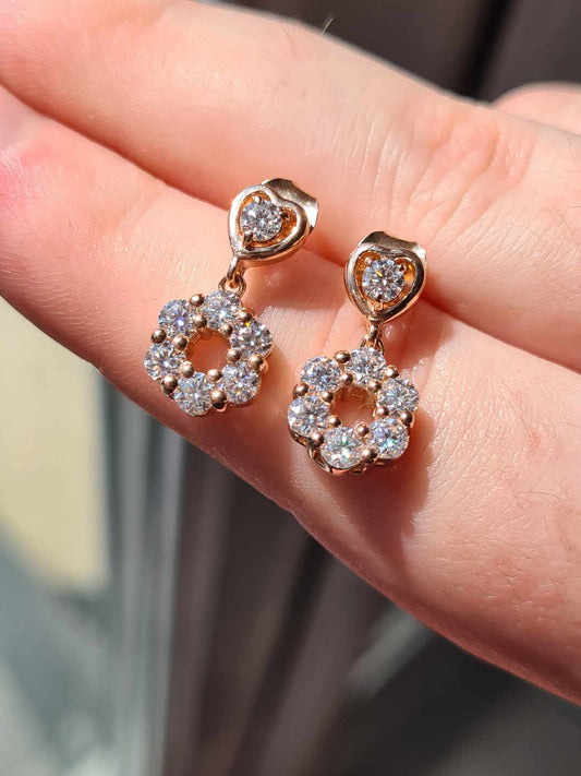 1.44ct Moissanite Dangling Earrings in 18K Rose Gold Overlay 925 Sterling Silver