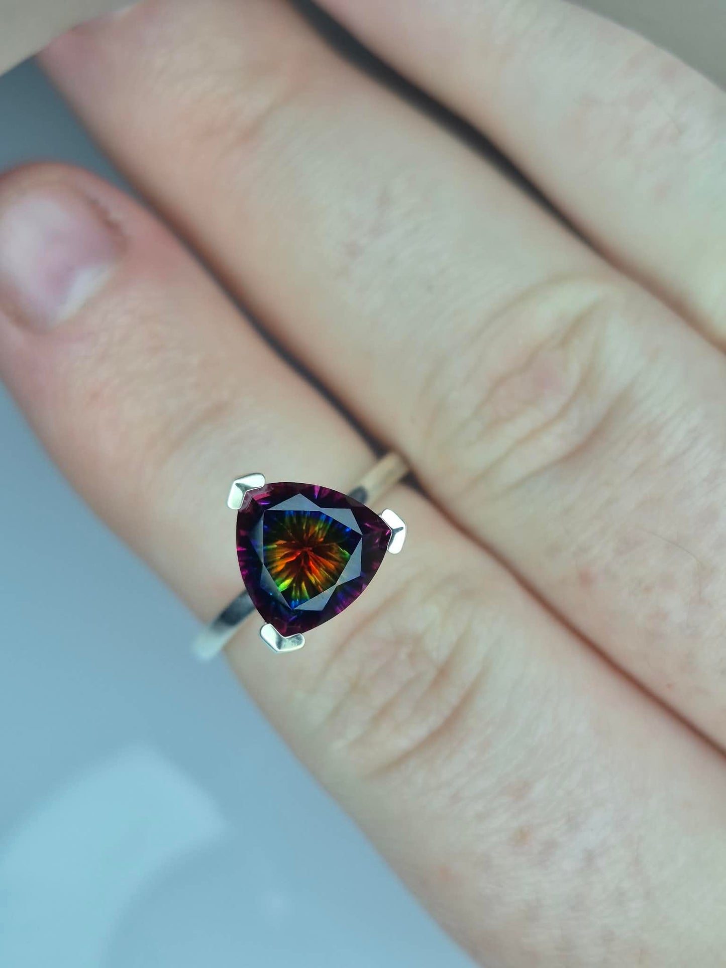 2.96ct Nebula Quartz Doublet Solitaire Ring 925 Sterling Silver SIZE L