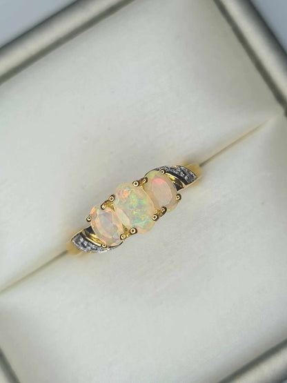 0.60ct AA Ethiopian Welo Opal Ring in 14K Gold Overlay 925 Sterling Silver