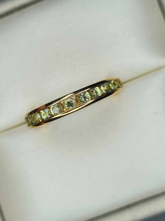 Demantoid Garnet Half Eternity Ring in 14K Gold Overlay 925 Sterling Silver SIZE M